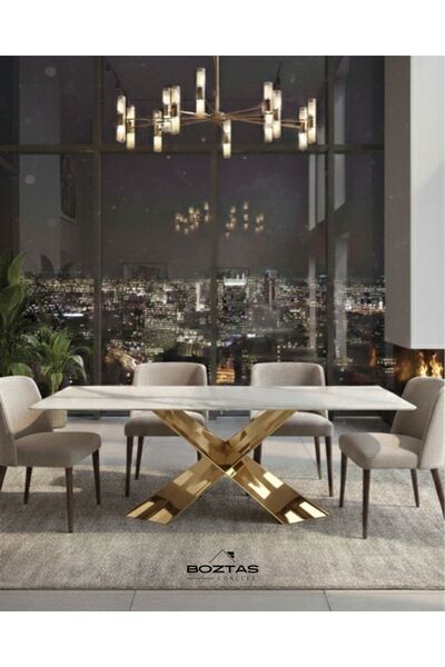 cr Modern Metal Ayaklı Yemek Masası Üstü Porselen