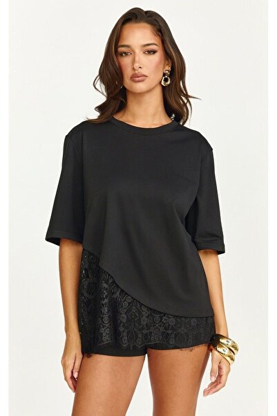 Noi Belis Lace Detailed Oversize Knitted T-Shirt Ss26Ts0006