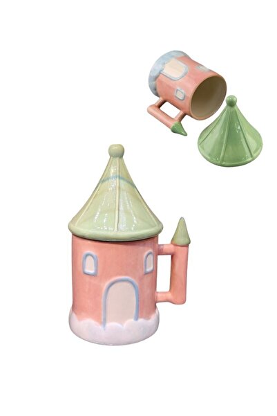 Premium Fairy Castle Shaped Ceramic Mug with Lid Cute Fantasy Coffee Cup