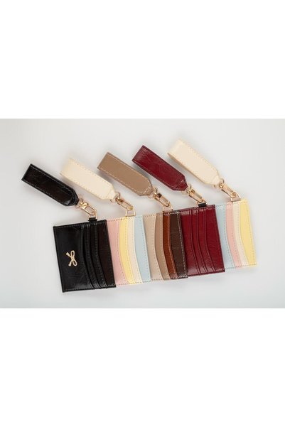 SANTA FLEX Shiny Faux Leather Card Holder with Black Bow Detail and Keychain (Marteniçka Bracelet Is a Gift!) !))