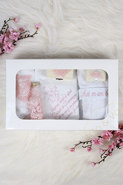 GoVo Kids Embroidered baptismal set, with lace – Baptism set, 7 pieces, Godfa...