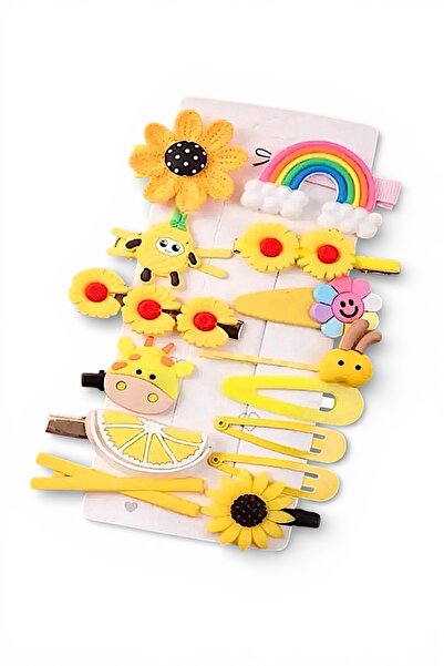 SHEKER HOME Girl's Yellow Figured Hair Clips/Clips Set 14 Pieces – Sunflower ...