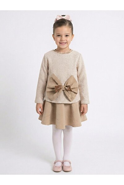 XO Kids Girl's Dress with Giant Bow and Tweed Fabric Leather Skirt, Ages 6-14...