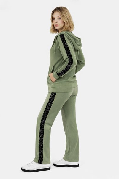 lubiti Sequined Modal Track Suit Set/Model with Hooded Zipper and Sequin Stripes