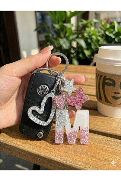 ELIVORA M Harf Gümüş Yuvarlak Halka VIP Taşlı Ekstra Figürlü Epoksi Harf Anah...