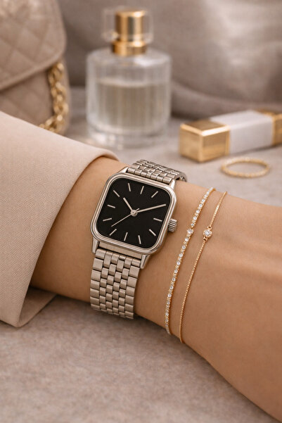matheon Black Dial Women's Wristwatch |   Wicker Metal Cord |   Square Case S...