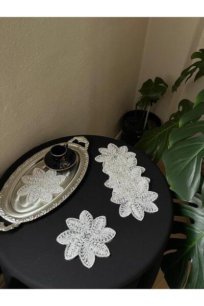 BRL ÇEYİZ HOME 6-Piece Silvery Coffee-Edged Stylish Presentation Tulle Napkin...