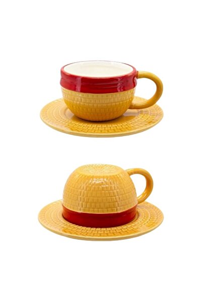 Premium Textured Ceramic Tea Cup Saucer Yellow Red Vintage Coffee Set