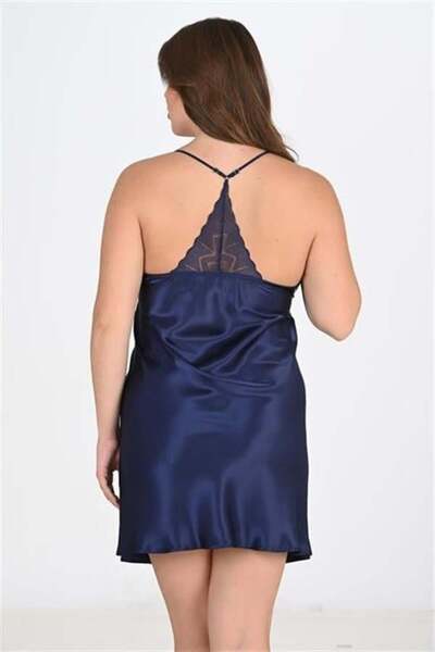 AHU M MERC Giyim Premium Plus Size Satin Με δαντελένιο κέντημα Navy Blue Σετ ...