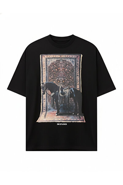 Wonraces Tricou oversize pentru bărbați, cu imprimeu și guler tip crewneck