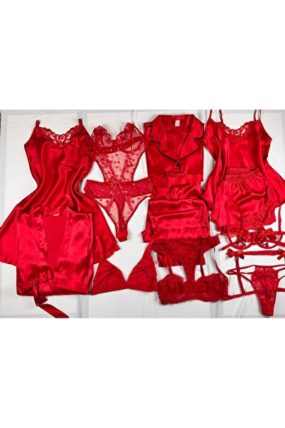 ROZENİN LINGERIE 13 Parça Dev Saten Kutulu Gecelik Sabahlık İç Çamaşırı İç Gi...