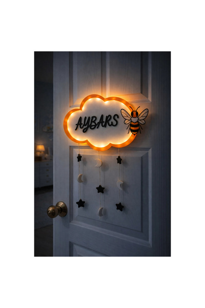 Maya's3D Mayas 3D Kişiye Özel İsimli Bulut Tasarım Led Işıklı Bebek Kapı Süsü