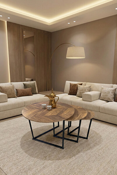 Ch 3-piece nesting service table set with a wooden top featuring a wheat patt...