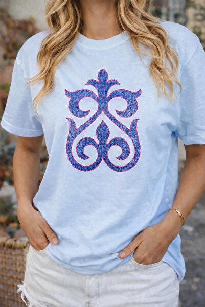genosha Kazakh Ornament Printed T-Shirt Oversize 100% Cotton Comfortable Casu...