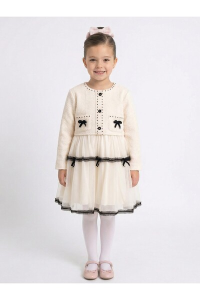 XO Kids Black Bow and Ribbon Detailed Tulle Princess Model Children's Dress 3...