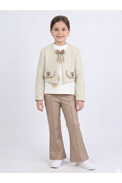 XO Kids Girls Tweed Jacket and Leather Trousers 3-Piece Set 4-14 Years 4409