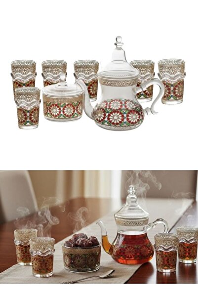 Premium Moroccan Glass Tea Set Kettle Sugar Pot 8 Glasses