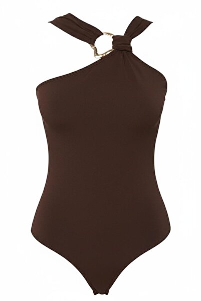 Linich&Co Καφέ Πλεκτό Κορμάκι με Λεπτομέρεια Αξεσουάρ και Κουμπώματα στο Κάτω...