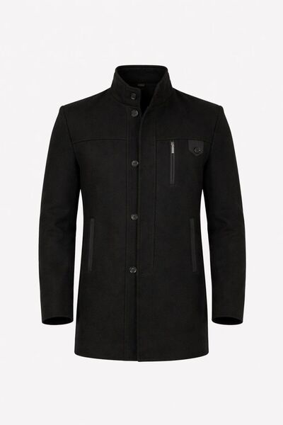 RUVEN TEKSTİL Ezel Stand Collar Chest Buttoned Men's Cashmere Coat 432