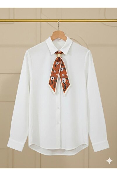 alinastore Chiffon Flower Patterned Thin Scarf with Buckle, Bandana, Ribbon (...