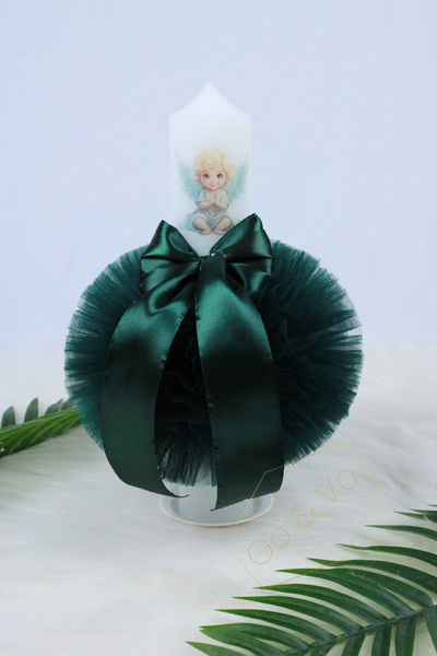GoVo Kids Baptism Candle with Tulle, Baby Angel, 35x7 cm, Godfather Gift
