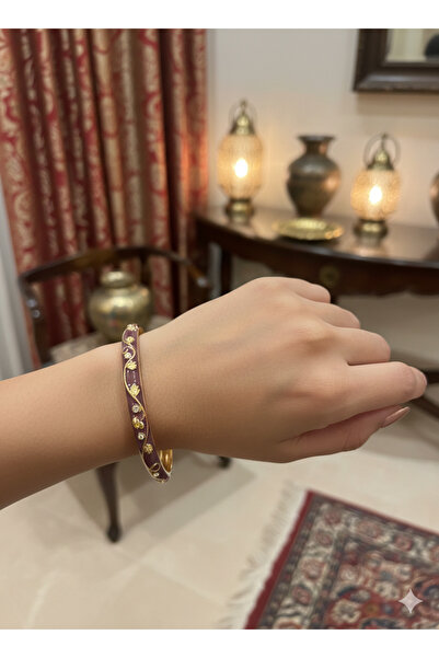 Zihintaşı Atölyesi Renkli Mineli Yaprak Desenli Kelepçe Bileklik