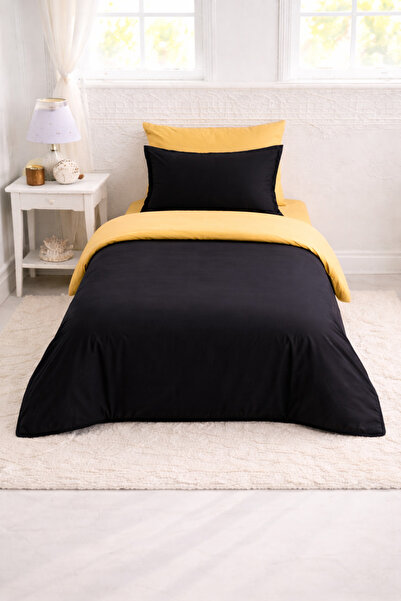 Zarif Home Duvet Cover Set Ranforce Single - Reversible (3-Piece) - Black - M...