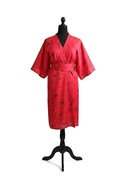 maia Kırmızı Çiçek Desenli Viskon Kadın Kimono