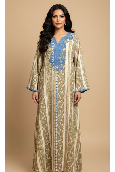Moda Line Women's everyday jalabiya with colorful embroidery on the collar
