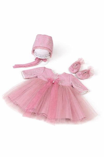 OEM Rochiță botez Tina din dantelă Chantilly și tul cu perle delicate ,3 pies...