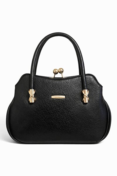 ZERVA QUEEN Black Women's Hand & Shoulder Bag with Clip and Gold Detail, Clas...