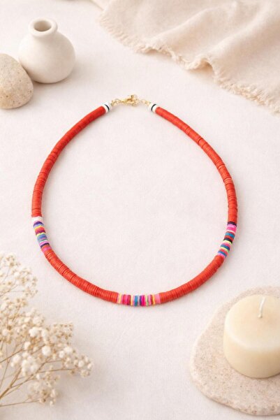 Archhazel Jewelery Canlı Kırmızı El Yapımı Fimo Boncuk Kolye – Renkli Detaylı