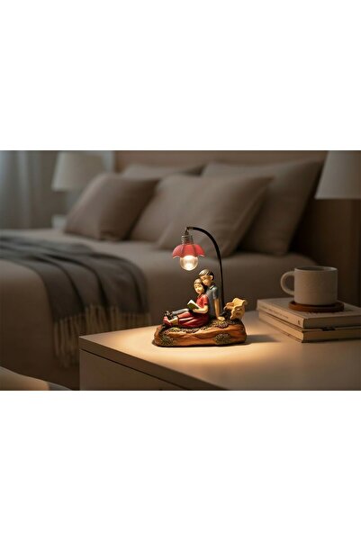 biblo home Dekoratif Işıklı Lambalı Masa Üstü Süs Eşyası Sevgili Çift Biblo S...