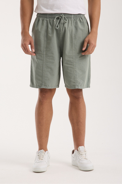 BigBrossBoutique Light Khaki Men's Cotton-Linen Blend Shorts