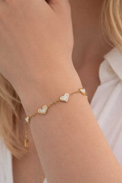 sheenez Stainless steel Sedefli Kalp Romantik Kadın Bileklik 17 cm uzunluk