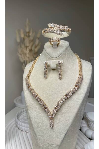 Luxiva Altın kaplama premium zirkon taşlı kolye bileklik küpe yüzük lüks geli...