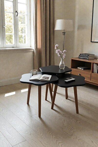 baresmu Edi 3’lü Zigon Sehpa Takımı Ahşap Ayaklı MDF Mebran Kaplama Orta Sehp...