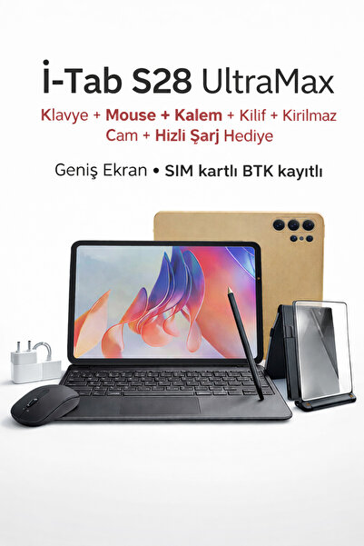 asfteknoloji İ-Tab S28 UltraMax SIM Kartlı BTK Kayıtlı Klavye Mouse Kalem Kıl...