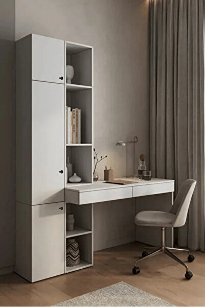 BAGAX Çalışma Masası ve Dolaplı Kitaplık Seti | Çekmeceli Raflı Modern Tasarım