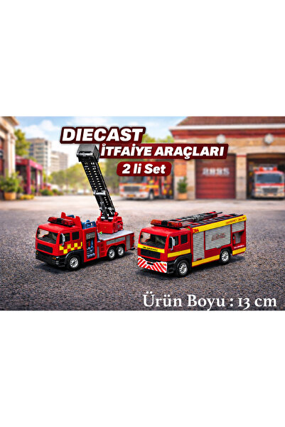 direkstoktan Fire Center İkili İtfaiye Aracı Seti 13 cm – Diecast Metal, Işık...