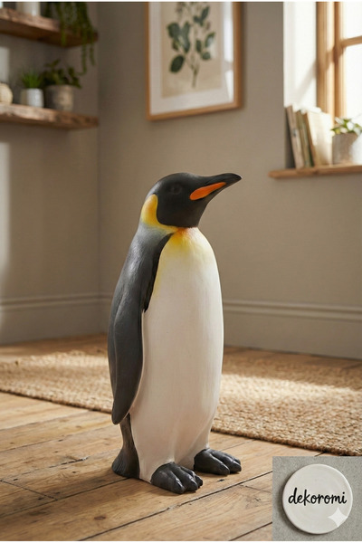Dekoromi Dekoratif Sevimli Nihilist Penguen Heykeli (44x24cm) Ev Ofis İşyeri ...