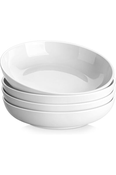 Malacasa Set of 4 white porcelain bowls 1650, large for pasta, salad and soup...