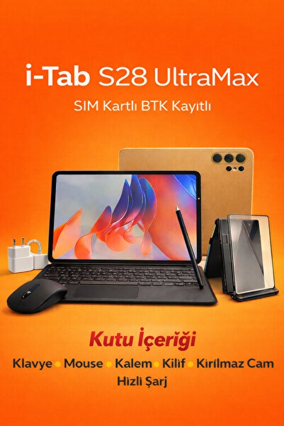 asfteknoloji İ-Tab S28 Ultra Max 10.1 İnch Sim Kartlı BTK Kayıtlı Klavye+Mous...