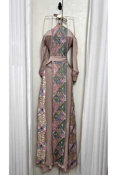 SandIfashion Seasonal jalabiya with colorful embroidery, high-quality Bahraini beige fabric