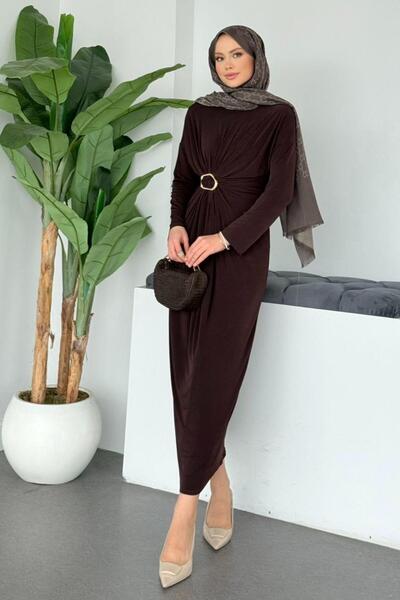 Şulemoda Giyim Riva Buckle Sandy Dress Brown