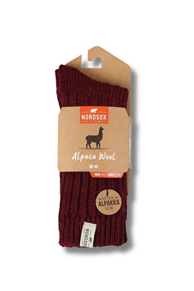 nordsox 1 Pair of Burgundy Warm Alpaca Wool Women's Socks
