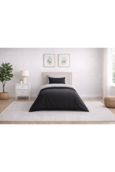 Zarif Home Duvet Cover Set Ranforce Single - Reversible (3-Piece) - Black - Gray