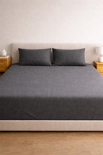 GÖRMEZ TEKSTİL Double Anthracite – 180X200+30 cm Cotton Elastic Fitted Sheet ...