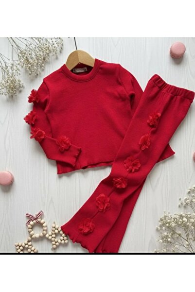 HAVİSA KİDS طقم علوي وسفلي من قماش الريبوند بتفاصيل زهرية من الموسم الجديد