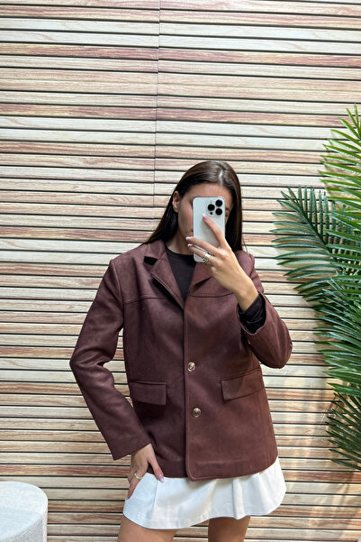 happinice Buttoned Pocket Detailed Suede Jacket